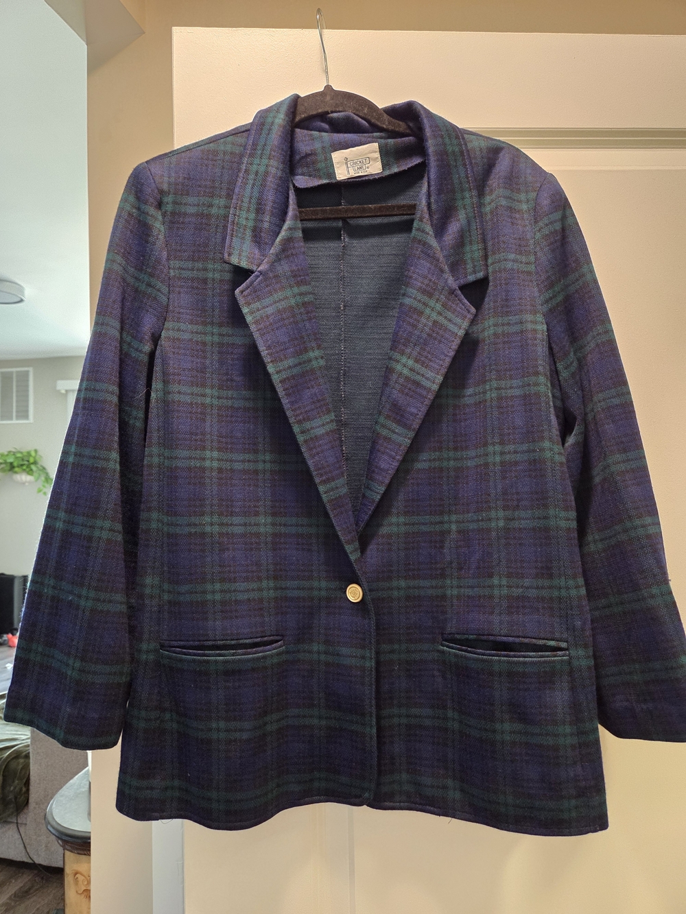 Vintage Cricket Lane Blue Green Plaid Blazer Made in USA
